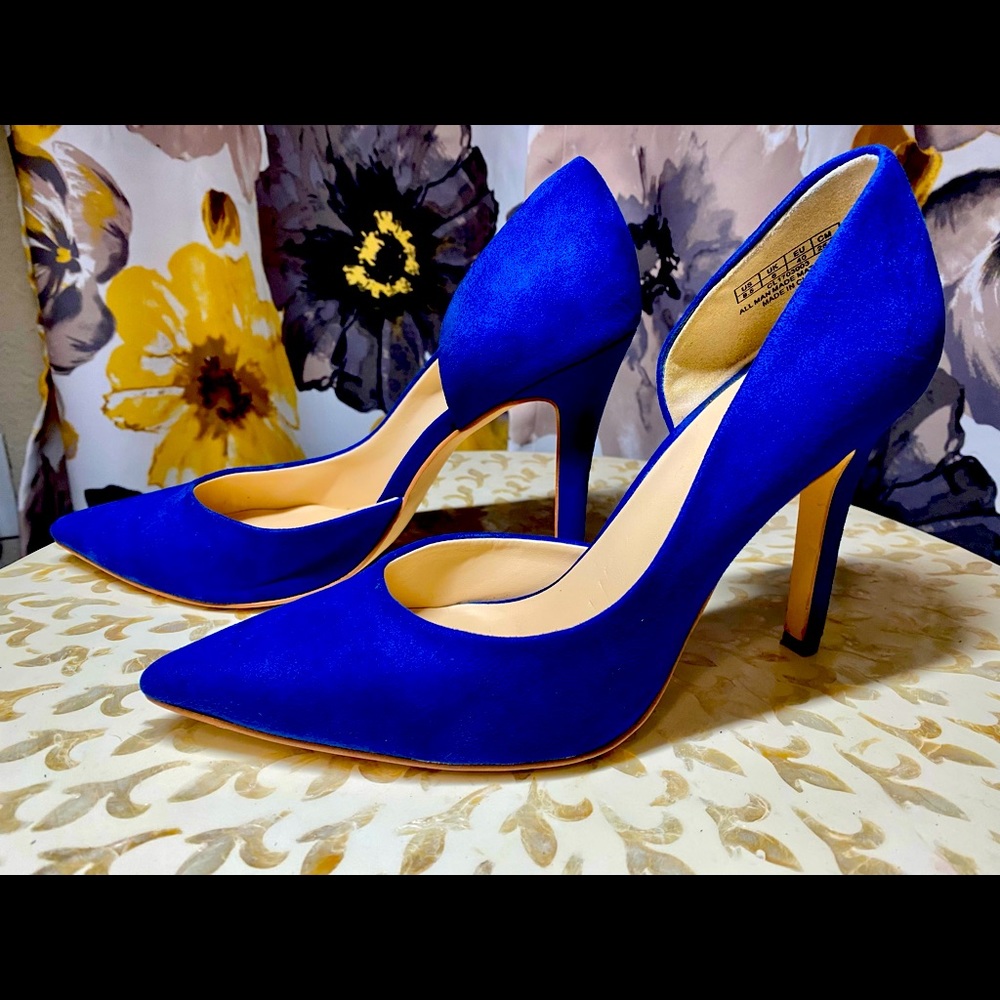 Blue suede heels